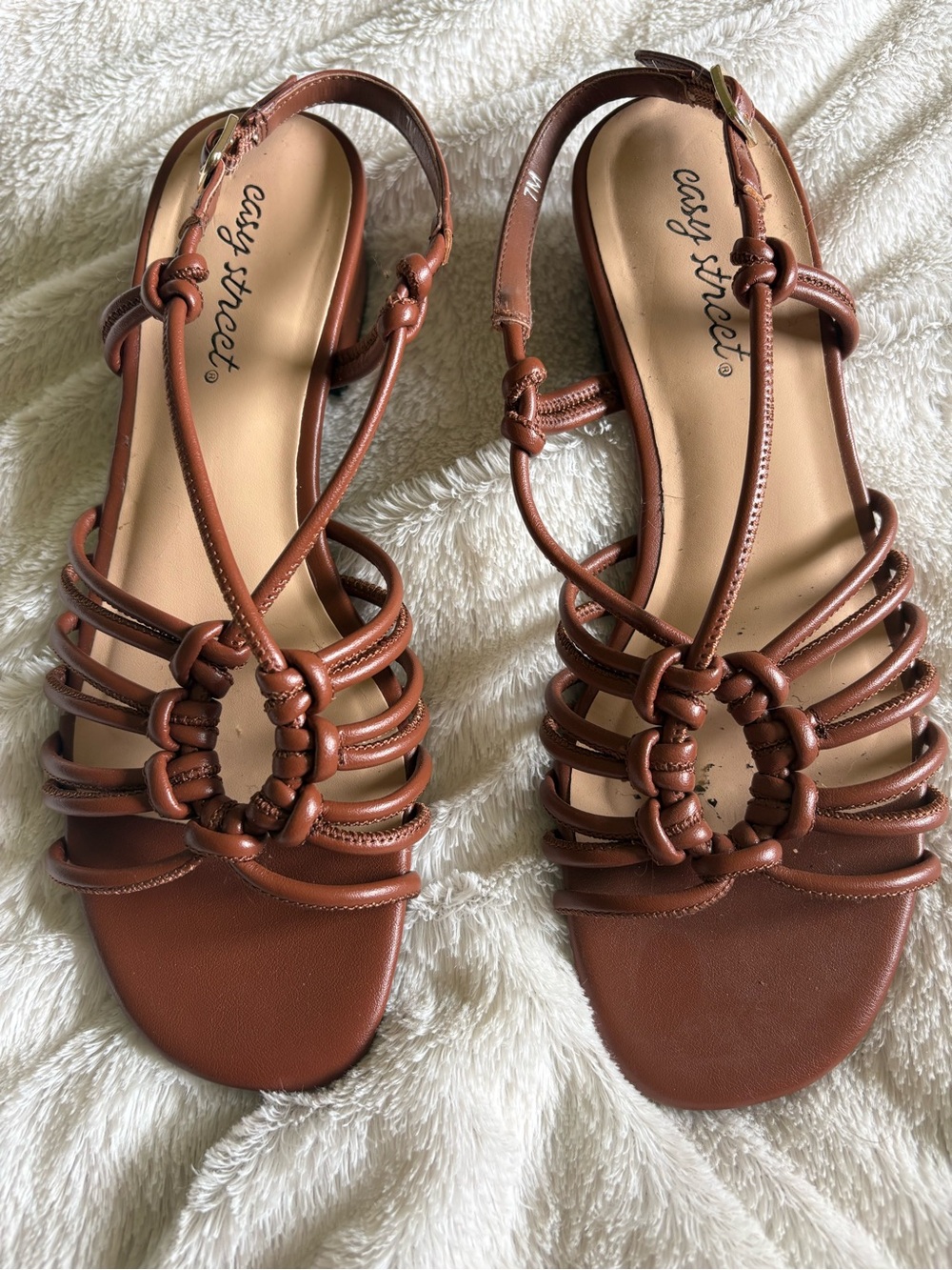 easy street Brown Knotted Strappy Sandals